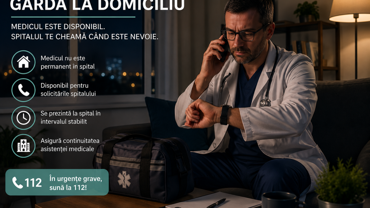 Medic aflat în gardă la domiciliu, disponibil pentru solicitări din spital
