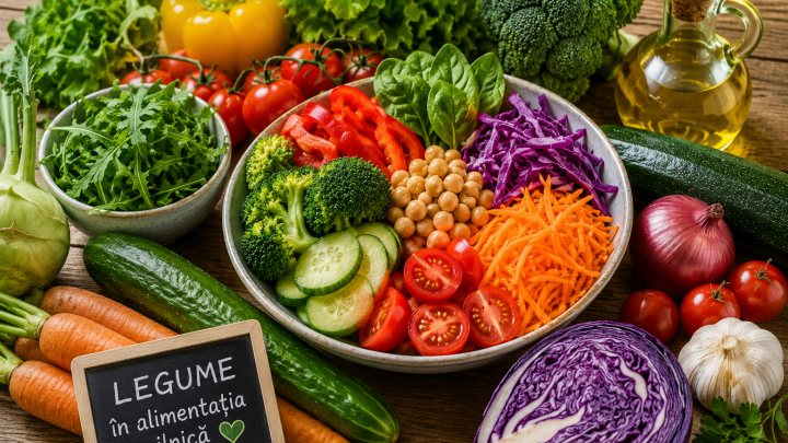 Farfurie cu legume colorate pentru alimentație sănătoasă și nutriție echilibrată