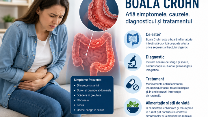 Boala Crohn – simptome, inflamație intestinală, diagnostic și tratament
