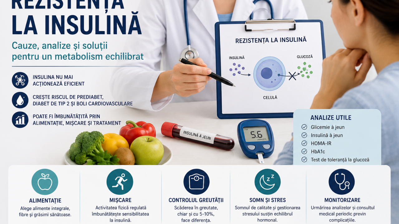 Medic explicând unei paciente rezistența la insulină, analizele HOMA-IR, glicemia și HbA1c