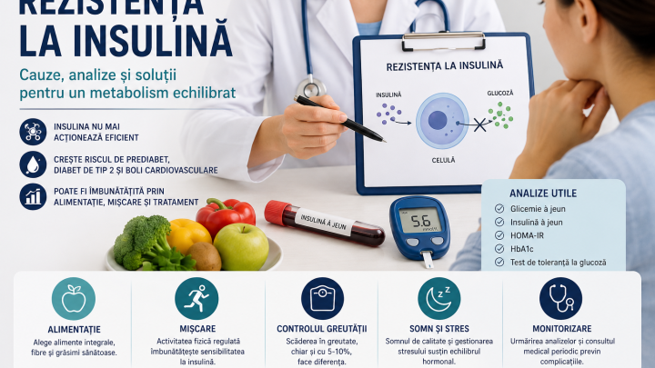Medic explicând unei paciente rezistența la insulină, analizele HOMA-IR, glicemia și HbA1c