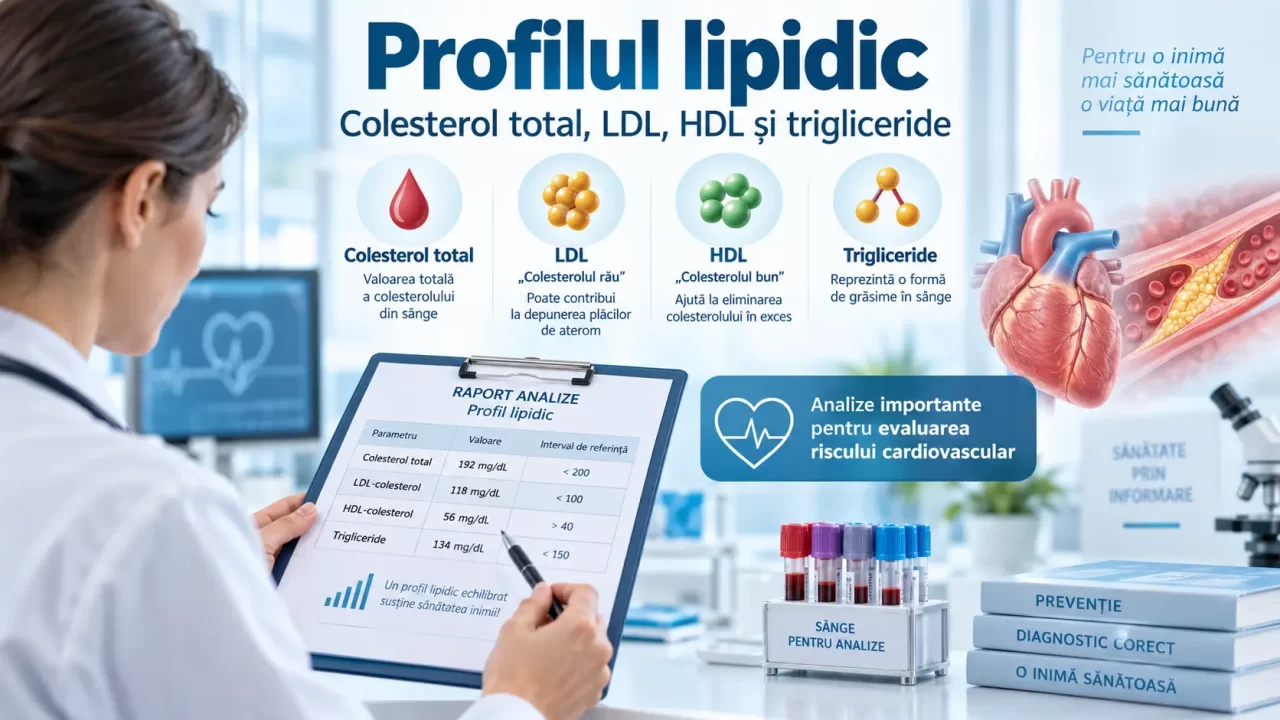 Profil lipidic cu valori pentru colesterol total LDL HDL și trigliceride